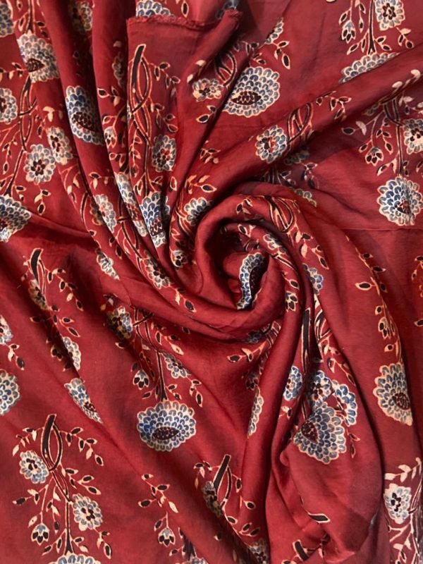 Red Ajrakh Handblocked Modal Silk Fabric