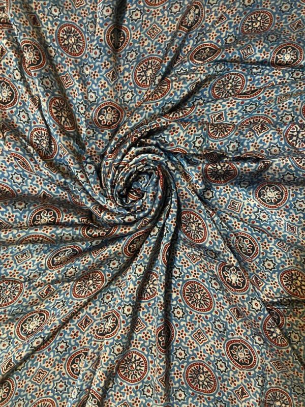 Indigo Ajrakh Handblocked Modal Silk Fabric